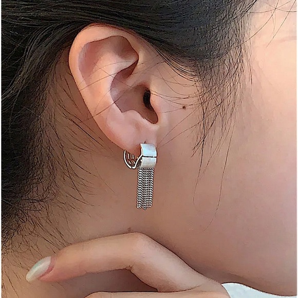 Sterling Silver Chain Tassel Fringe Punk Earrings - Picture 6 of 6